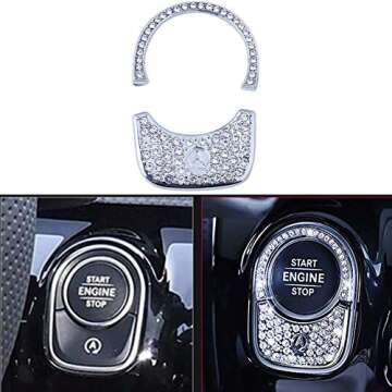Pursuestar Bling Bling Crystal Button Start Ignition Control Switch Cover Car Interior Accessories Trim Sticker Decals for Mercedes Benz A B Class GLB GLA CLA 2019 2020 2021 2022