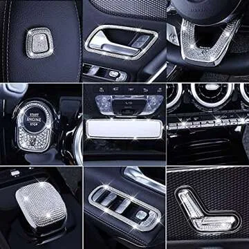 Pursuestar Bling Bling Crystal Button Start Ignition Control Switch Cover Car Interior Accessories Trim Sticker Decals for Mercedes Benz A B Class GLB GLA CLA 2019 2020 2021 2022