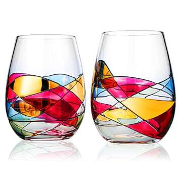 Artisanal Hand Painted Stemless Wine Glasses - Valentines Day Gift for Her, Wife, Mom, Friends, Girl...