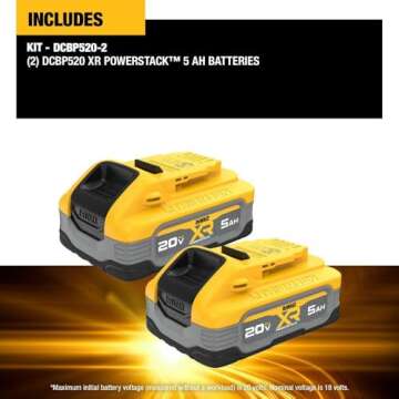 DEWALT 20V MAX XR POWERSTACK 5 Ah Lithium Ion Battery, 2-Pack (DCBP520-2)