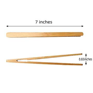 Color Scissor 4 Pieces Bamboo Tongs, 7 Inches Toaster Tongs for Cooking Toast Bread Pickles Tea Nut Bamboo Kitchen Tongs