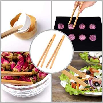 Color Scissor 4 Pieces Bamboo Tongs, 7 Inches Toaster Tongs for Cooking Toast Bread Pickles Tea Nut Bamboo Kitchen Tongs
