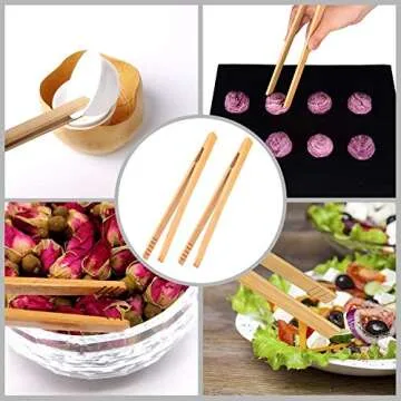Color Scissor 4 Pieces Bamboo Tongs, 7 Inches Toaster Tongs for Cooking Toast Bread Pickles Tea Nut Bamboo Kitchen Tongs