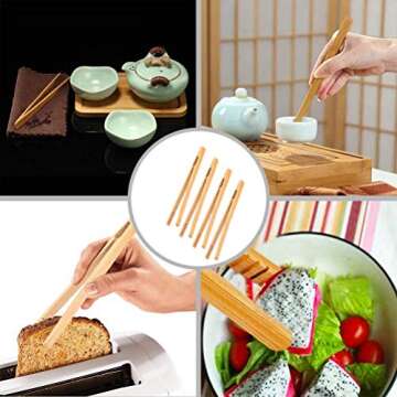 Color Scissor 4 Pieces Bamboo Tongs, 7 Inches Toaster Tongs for Cooking Toast Bread Pickles Tea Nut Bamboo Kitchen Tongs