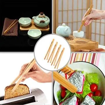 Color Scissor 4 Pieces Bamboo Tongs, 7 Inches Toaster Tongs for Cooking Toast Bread Pickles Tea Nut Bamboo Kitchen Tongs