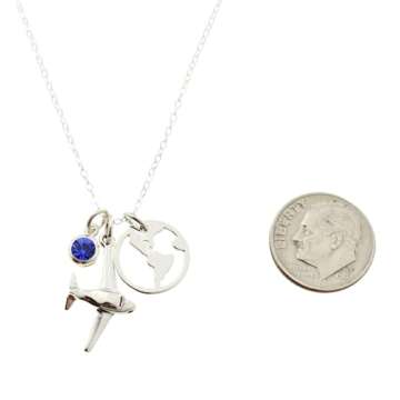 Airplane and Earth Charm Pendant on an 18 Inch Sterling Silver Cable Chain. Airplane Necklace. Gift for Women. Pilot Gift. Flight Attendant
