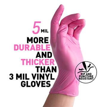 OKIAAS Black/Pink Vinyl Gloves Disposable Latex Free, Food Safe, Powder Free, 5 Mil Thickened for Co...