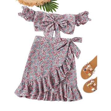 Floral Ruffle Cami and Wrap Skirt Set for Women