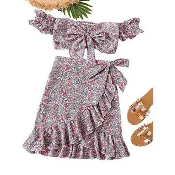 Floral Ruffle Cami and Wrap Skirt Set for Women