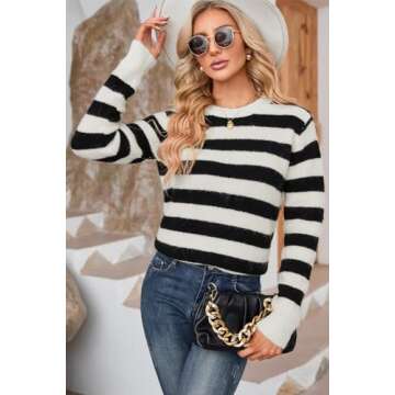 Dokotoo Womens Sweaters Elastic Crewneck Color Block Knit Tops Cute Loose Long Length Wool Comfy Fitted Juniors Pullover Sweater Womens Fall Fashion 2025 Black Small