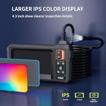 Endoscope Camera with Light - 4.3" IPS Screen, 1080P HD