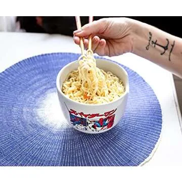 Silver Buffalo Marvel Spider-Man Japanese Manga Comic Panels Ceramic Ramen Noodle Rice Bowl with Chopsticks, Microwave Safe, 20 Ounces
