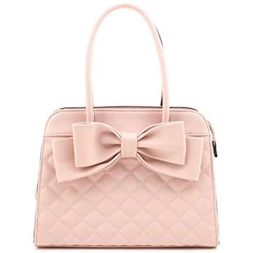 Womens Girls Lovely Large Bow Accent Vegan Leather Satchel Tote Handbag Purse (Pink)