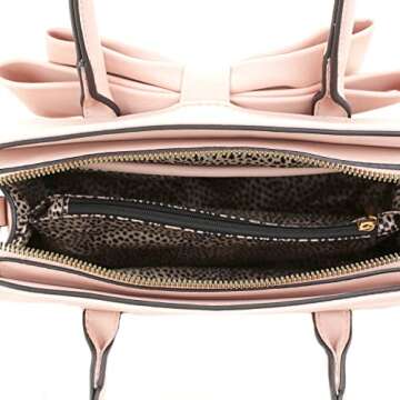 Womens Girls Lovely Large Bow Accent Vegan Leather Satchel Tote Handbag Purse (Pink)