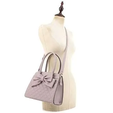 Womens Girls Lovely Large Bow Accent Vegan Leather Satchel Tote Handbag Purse (Pink)