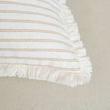 Hckot Throw Pillow Covers 24x24 Set of 2 Striped Pillow Covers with Fringe Chic Cotton Decorative Pillows Square Cushion Covers for Sofa Couch Bed Living Room Farmhouse Decor,Khaki