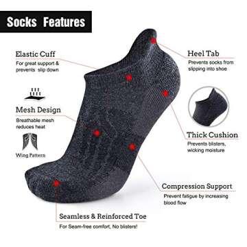 Busy Socks Ankle Wool Cycling Jogging Socks Women, Women's Non Blister Soft Merino Wool Socks Thick Cushion Climbing Socks, Dark Grey, Medium, 3 Pairs
