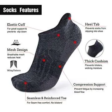 Busy Socks Ankle Wool Cycling Jogging Socks Women, Women's Non Blister Soft Merino Wool Socks Thick Cushion Climbing Socks, Dark Grey, Medium, 3 Pairs