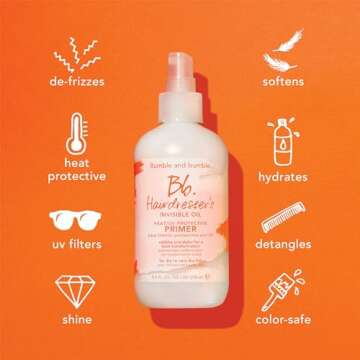 Bumble and bumble. Hairdresser's Invisible Oil Heat/UV Protection Leave-In Conditioner Hair Primer | Hydrating, Anti Frizz, Color Safe | Straight, Coily | With Argan Oil + Coconut Oil, 4.2 Fl Oz