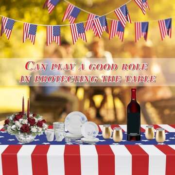 2 Pack Patriotic Tablecloth, Patriotic Decorations 54" x 108" Disposable Plastic Tablecloth, Birthday Party Table Cloth for Kids, Patriotic Themed Party Supplies for Outside, Picnic, Camping, Memorial