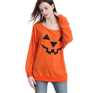 Rysly Womens Sexy Off The Shoulder Halloween Pumpkin Sweatshirts Pullover Costumes Plus Size M Orange