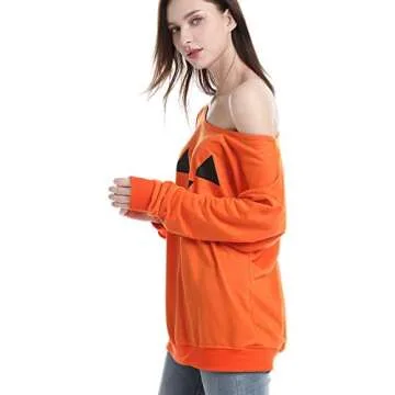 Rysly Womens Sexy Off The Shoulder Halloween Pumpkin Sweatshirts Pullover Costumes Plus Size M Orange