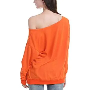 Rysly Womens Sexy Off The Shoulder Halloween Pumpkin Sweatshirts Pullover Costumes Plus Size M Orange
