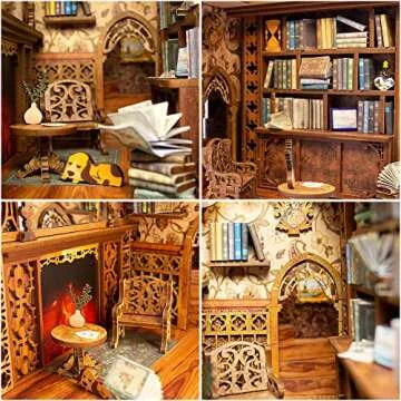 CUTEBEE Book Nook Kit - DIY Miniature House Dollhouse Kit for Adult and Teens, Booknook Bookshelf Decor Alley Model Build with LED Light, Gifts for Family and Friends
