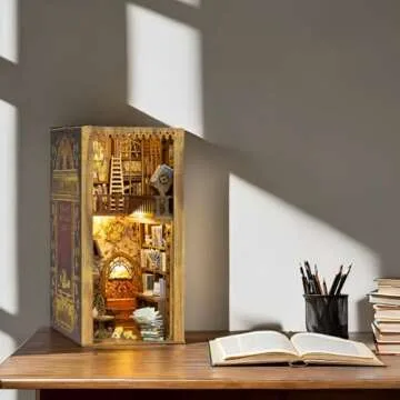 CUTEBEE Book Nook Kit - DIY Miniature House Dollhouse Kit for Adult and Teens, Booknook Bookshelf Decor Alley Model Build with LED Light, Gifts for Family and Friends