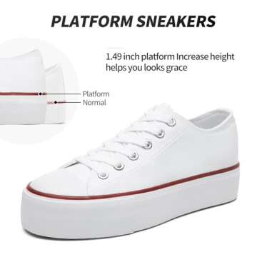 SERNIAL Women's White Platform Sneakers Low Top Platform Shoes Lace Up Canvas Shoes for Women(White/Red/White,US9)