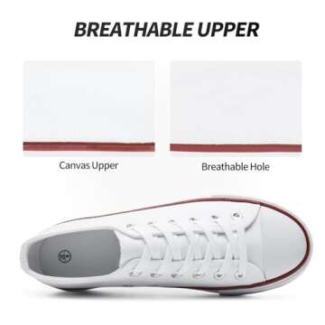 SERNIAL Women's White Platform Sneakers Low Top Platform Shoes Lace Up Canvas Shoes for Women(White/Red/White,US9)