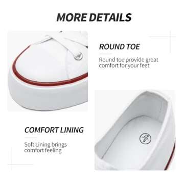 SERNIAL Women's White Platform Sneakers Low Top Platform Shoes Lace Up Canvas Shoes for Women(White/Red/White,US9)