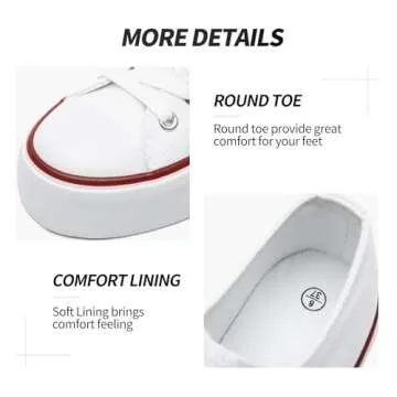 SERNIAL Women's White Platform Sneakers Low Top Platform Shoes Lace Up Canvas Shoes for Women(White/Red/White,US9)