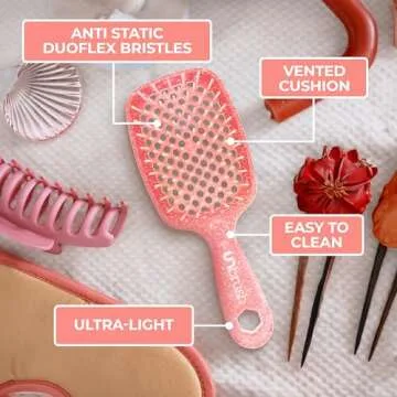 FHI Heat UNbrush Detangling Brush and UNwinder Detangling Spray Combo Pack - Tangle-Free Hair, Pain-Free Brushing, Anti-Static Bristles, Lightweight Hair Brush, Ruby Peach