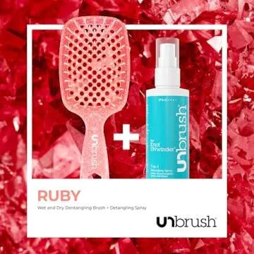 FHI Heat UNbrush Detangling Brush and UNwinder Detangling Spray Combo Pack - Tangle-Free Hair, Pain-Free Brushing, Anti-Static Bristles, Lightweight Hair Brush, Ruby Peach