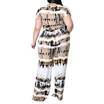 SOMTHRON Women's Plus Size 2 Piece Outfits Tie Dye Print Short Sleeve Tied Knot Crop Top Wide Leg Po...