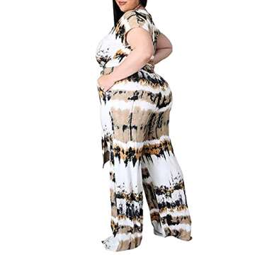 SOMTHRON Women's Plus Size 2 Piece Outfits Tie Dye Print Short Sleeve Tied Knot Crop Top Wide Leg Pockets Long Pants Set(YE-3XL) A-Yellow