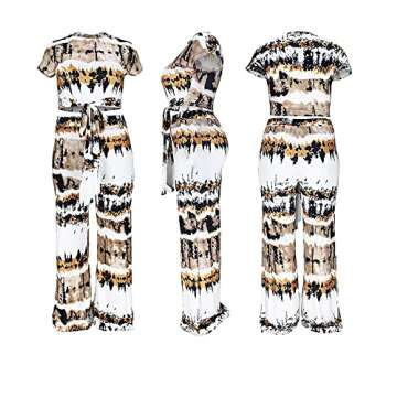 SOMTHRON Women's Plus Size 2 Piece Outfits Tie Dye Print Short Sleeve Tied Knot Crop Top Wide Leg Pockets Long Pants Set(YE-3XL) A-Yellow