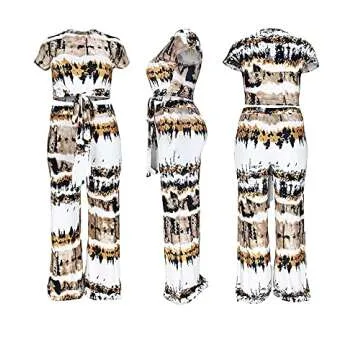 SOMTHRON Women's Plus Size 2 Piece Outfits Tie Dye Print Short Sleeve Tied Knot Crop Top Wide Leg Pockets Long Pants Set(YE-3XL) A-Yellow