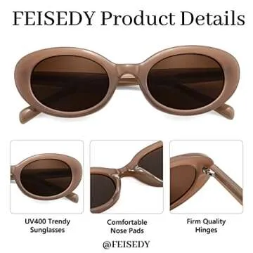 FEISEDY Sunglasses Womens, Retro Oval Cateye Sun Glasses Men, Small 90s Style B4128