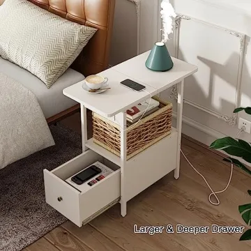 LIDYUK Charging End Table with Drawer for Small Spaces