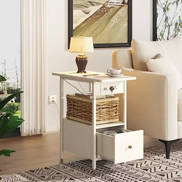 LIDYUK Charging End Table with Drawer for Small Spaces