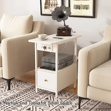 LIDYUK Charging End Table with Drawer for Small Spaces