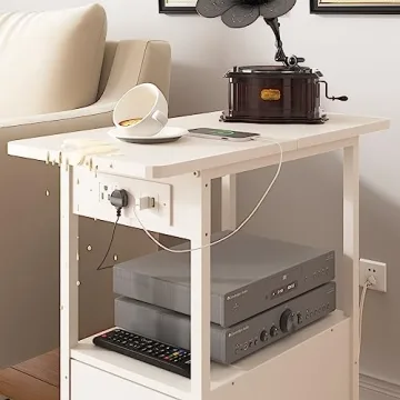 LIDYUK Charging End Table with Drawer for Small Spaces