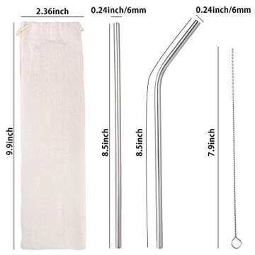 8 Pack Silver Reusable Metal Straws Stainless Steel Straws with Silicone Tip & Travel Case & Cleanin...