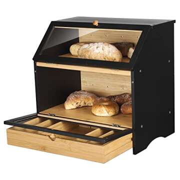 HOMEKOKO Large Bamboo Two-layer Bread Box With Drawer, Double Layers Large Bread Box for Kitchen Cou...