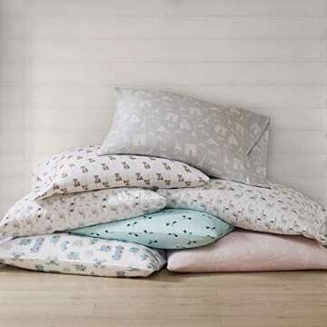 Intelligent Design Microfiber Cozy Bed Sheet Set, Modern All Season Bedding & Pillowcases, Premium 14" Elastic Pocket Fits up to 16" Mattress, Queen Grey/Blue Road Trip 4 Piece