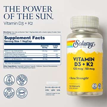 SOLARAY Vitamin D3 K2 - Bone Health and Immune Support Supplement - With 5000 IU Vitamin D as Vit D3...