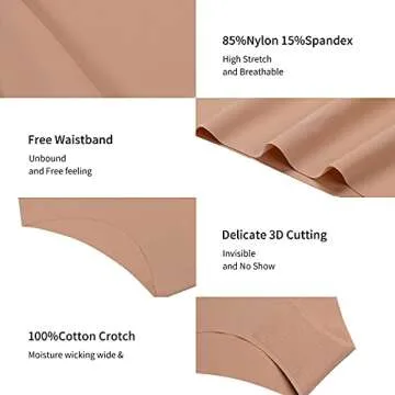 SHARICCA Women Seamless Cheeky Bikini No Show Panties Ladies Invisible Breathable Briefs Soft Stretch Underwear 7 Pack (7P01,S)