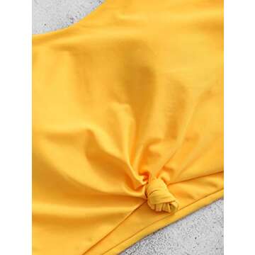 ZAFUL Women's High Waisted Bikini Scoop Neck Swimsuit Two Pieces Bathing Suit D-Yellow M